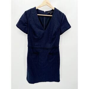 Banana Republic Dark Navy Blue Wool Blend V-Neck Sheath Dress Women's Size 2